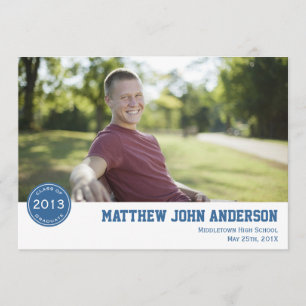 Modern Badge Photo Graduation Invitation - Blue