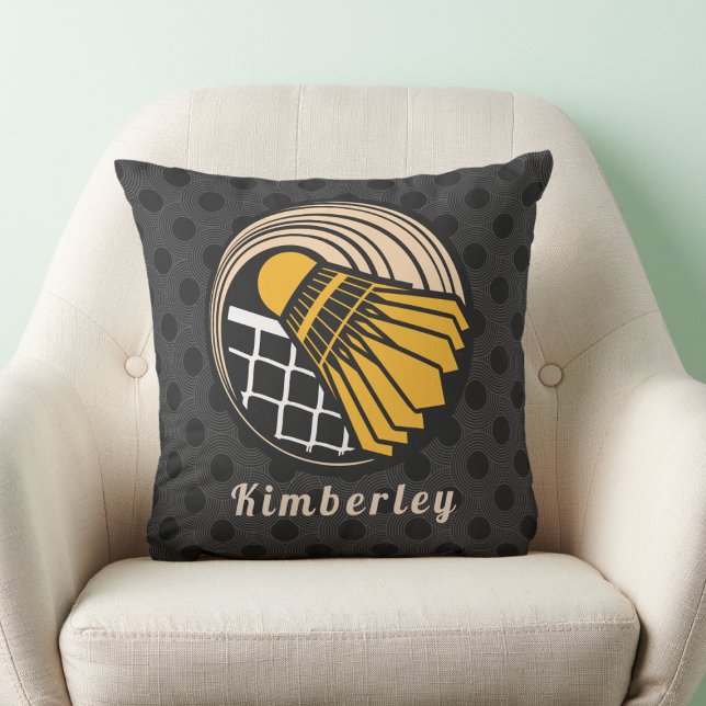 Modern Badminton Theme Player Coach Name Dotted Cushion (Creator Uploaded)