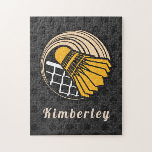 Modern Badminton Theme Player Coach Name Dotted Jigsaw Puzzle