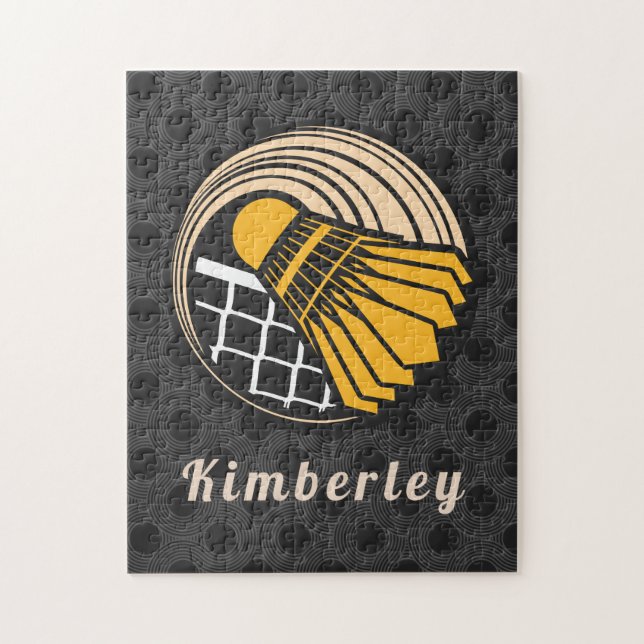 Modern Badminton Theme Player Coach Name Dotted   Jigsaw Puzzle (Vertical)