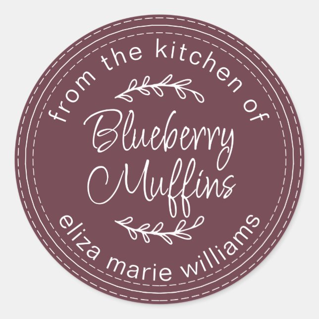 Modern Baked Goods Blueberry Muffins Burgundy  Classic Round Sticker (Front)