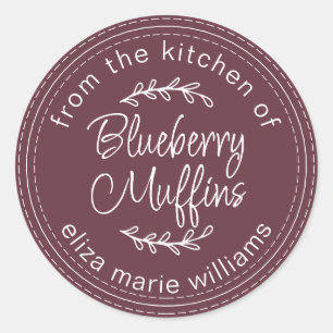 Modern Baked Goods Blueberry Muffins Burgundy  Classic Round Sticker