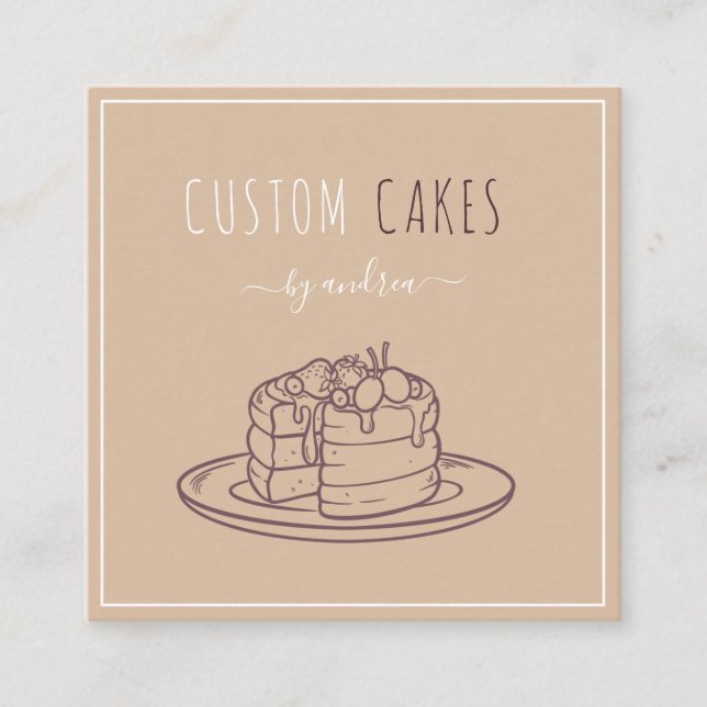 Modern Baker Cake Artist QR Code Social Media Cool Square Business Card (Front)