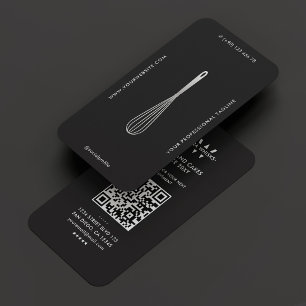 Modern Baker Monogram Caterer Black Silver Whisk Business Card