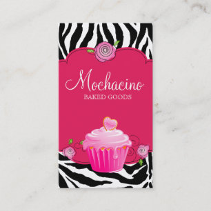 Modern Bakery Business Card Cupcake Zebra Pink