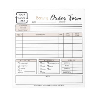 Modern Bakery Cafe Beige Order Form Notepad