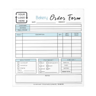 Modern Bakery Cafe Blue Order Form Notepad