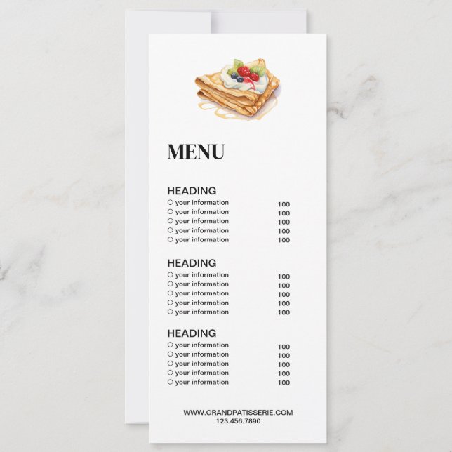 Modern Bakery Cafe Menu & Price List Card (Back)