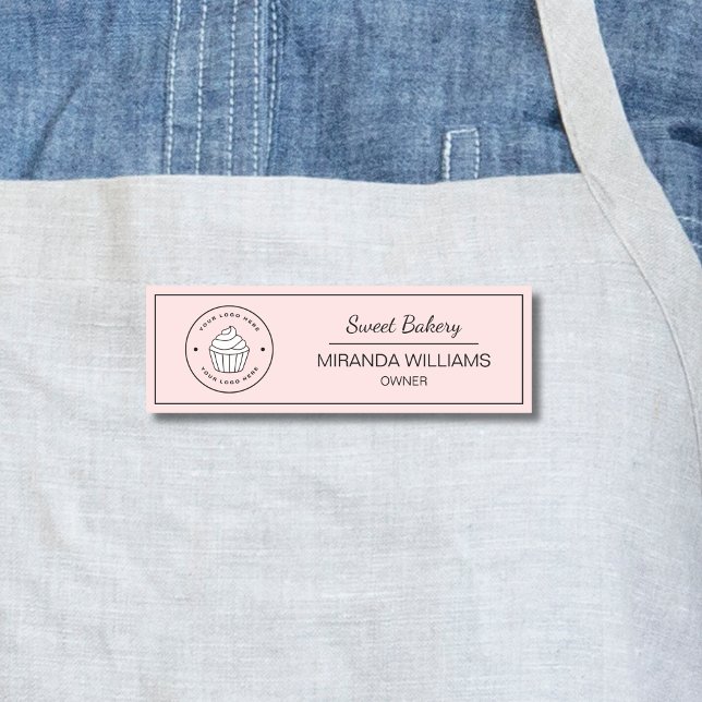 Modern Bakery Custom Logo Pink Name Tag (Modern Bakery Custom Logo Pink Name Tag)