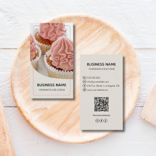 Modern Bakery Pastry Chef Photo Logo QR Neutral Business Card