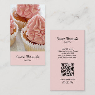 Modern Bakery Photo QR Social Media Icons Pink Business Card