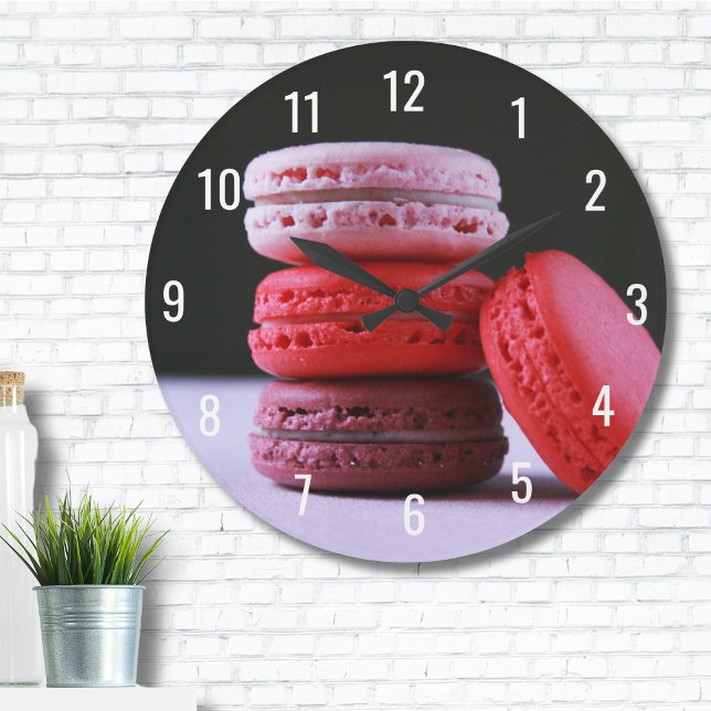 Modern Bakery Pink French Macaron Large Clock (Modern Bakery Magenta Pink French Macaron Cookies Large Clock)
