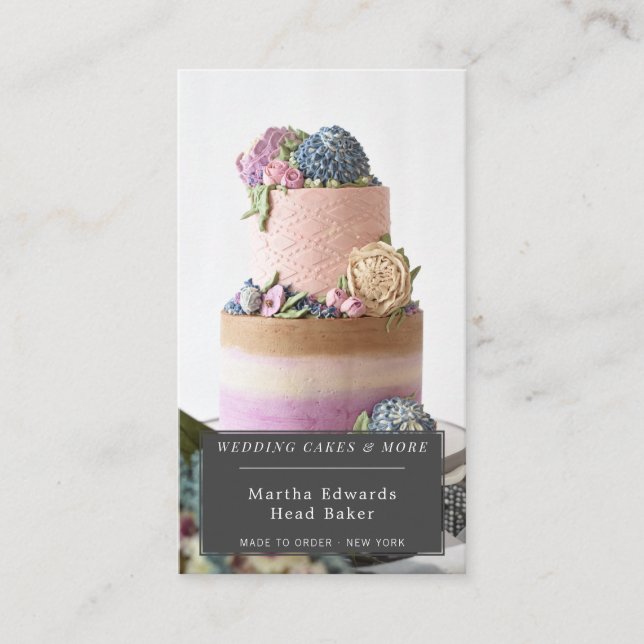 Modern bakery rustic wedding cake photography business card (Front)