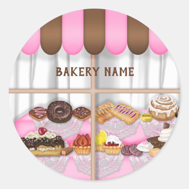 Modern Bakery Window Pastry Sweets  Classic Round Sticker (Front)
