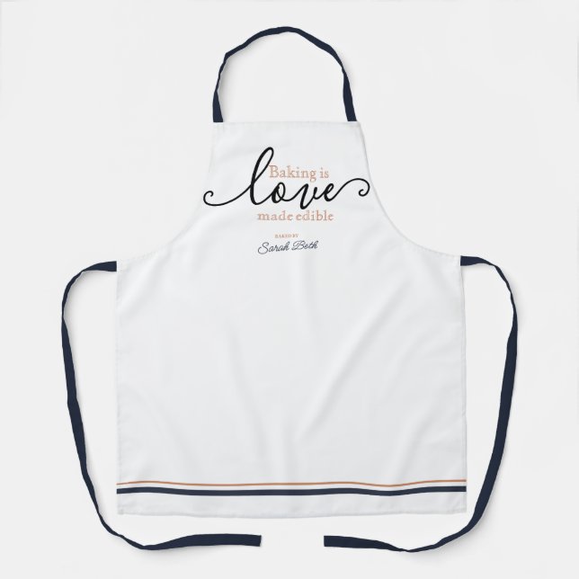 Modern Baking is Love Script on White Classy Apron (Front)