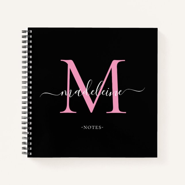 Modern Ballet Slipper Pink Monogram Script Name   Notebook (Front)
