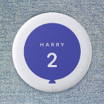 Modern Balloon | Blue Birthday Party Name Age Boy 6 Cm Round Badge<br><div class="desc">Simple, stylish and fun birthday badge with your custom "<name>" and "<age>" text in modern typography in crisp white on a simple round balloon design in royal blue with a straight gray string in a minimalist Scandinavian 'Scandi' style. Add the name and age of a loved one for a truly...</div>