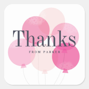 Modern balloon bunch pink thank you  square sticker