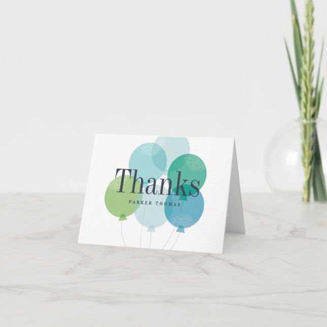Modern balloon bunch thank you note card (Front)