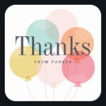Modern balloon bunch thank you square sticker<br><div class="desc">This fun, modern kids thank you sticker features hand drawn balloons in a slightly unexpected color palette. Perfect for use on party favors or thank you note envelopes. Part of the Up up and away collection by Stacey Meacham. Look for matching accessories like napkins, plates, thank you notes, favors and...</div>