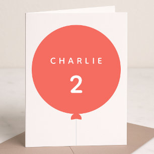 Modern Balloon   Coral Pink Birthday Name Girl Age Card