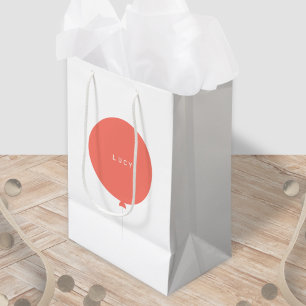 Modern Balloon   Coral Pink Cute Girly Girl Name Medium Gift Bag