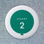 Modern Balloon | Green Birthday Party Kid Name Age 6 Cm Round Badge<br><div class="desc">Simple, stylish and fun birthday badge with your custom "<name>" and "<age>" text in modern typography in crisp white on a simple round balloon design in vibrant green with a straight gray string in a minimalist Scandinavian 'Scandi' style. Add the name and age of a loved one for a truly...</div>