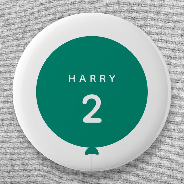 Modern Balloon | Green Birthday Party Kid Name Age 6 Cm Round Badge (Creator Uploaded)