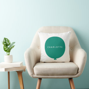 Modern Balloon Green Scandi Stylish Kids Name Cushion