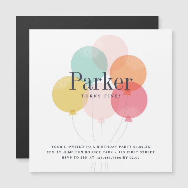 Modern balloon kids birthday party invitation (Front/Back)