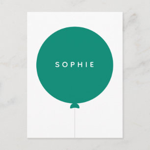 Modern Balloon Name Green Minimalist Stylish Fun Postcard