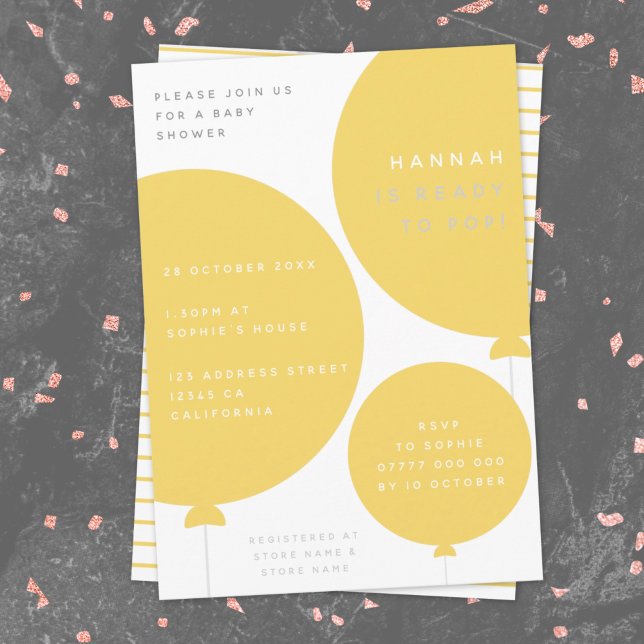 Modern Balloon | Unisex Yellow Baby Shower Invitation (Creator Uploaded)