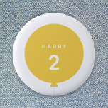 Modern Balloon | Yellow Birthday Party Cute Age 6 Cm Round Badge<br><div class="desc">Simple, stylish and fun birthday badge with your custom "<name>" and "<age>" text in modern typography in crisp white on a simple round balloon design in sunshine yellow with a straight gray string in a minimalist Scandinavian 'Scandi' style. Add the name and age of a loved one for a truly...</div>