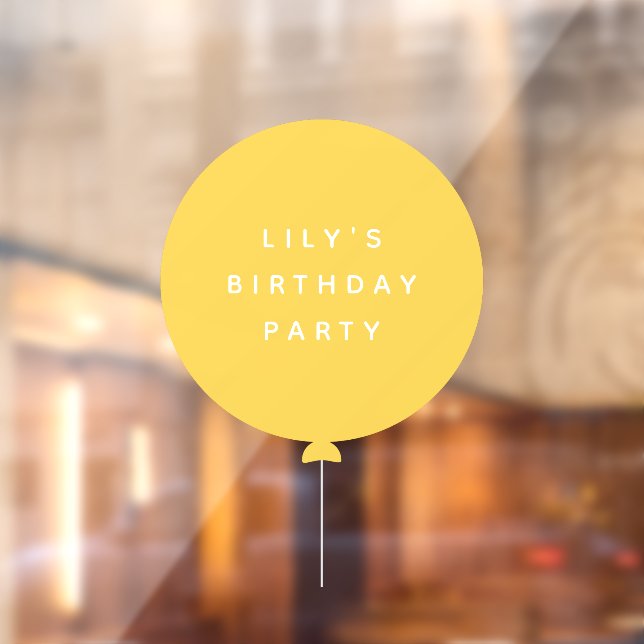 Modern Balloon | Yellow Kids Birthday Party Name Window Cling (Sheet 2)