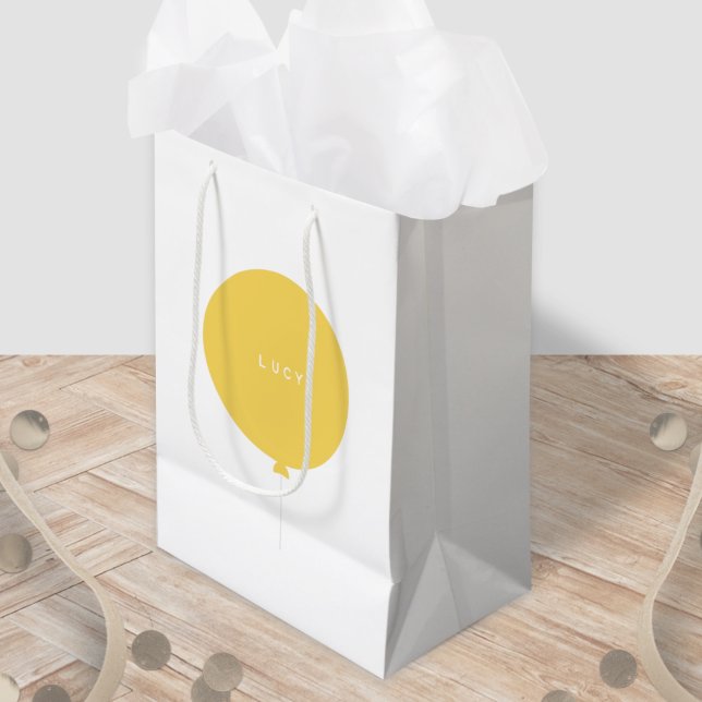 Modern Balloon | Yellow New Baby Shower Birth Name Medium Gift Bag (Creator Uploaded)