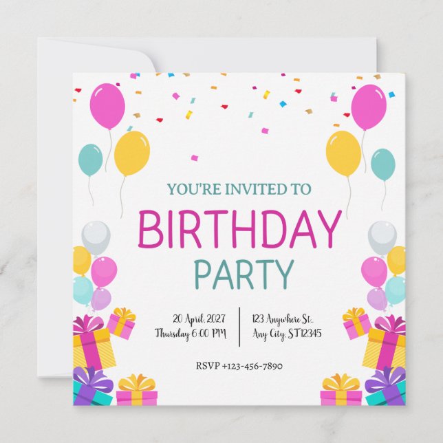 Modern Balloons Birthday Party Invitation (Front)