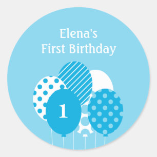 Modern Balloons Gift Tag or Favour Sticker - Blue