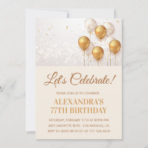 Modern Balloons Gold White 77th birthday  Invitation