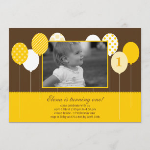 Modern Balloons Photo Birthday Invitation - Yellow