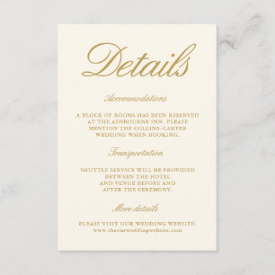 Modern Ballroom Vintage Ivory Wedding Details Enclosure Card