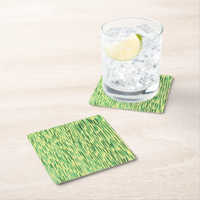  Modern Bamboo Pattern Jungle Vibe Green Stripes   Square Paper Coaster (Insitu)