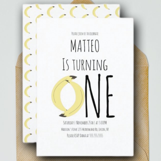 Modern Banana First Birthday One Pattern  Invitation (Creator Uploaded)