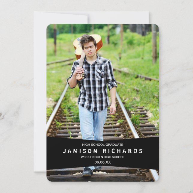 Modern Banner Grad Party Invitation / Black (Front)