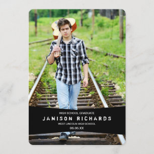 Modern Banner Grad Party Invitation / Black