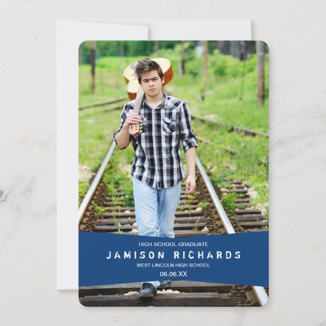 Modern Banner Grad Party Invitation / Royal Blue (Front)