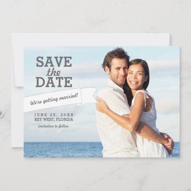 Modern Banner Save the Date Wedding Photo Card (Front)