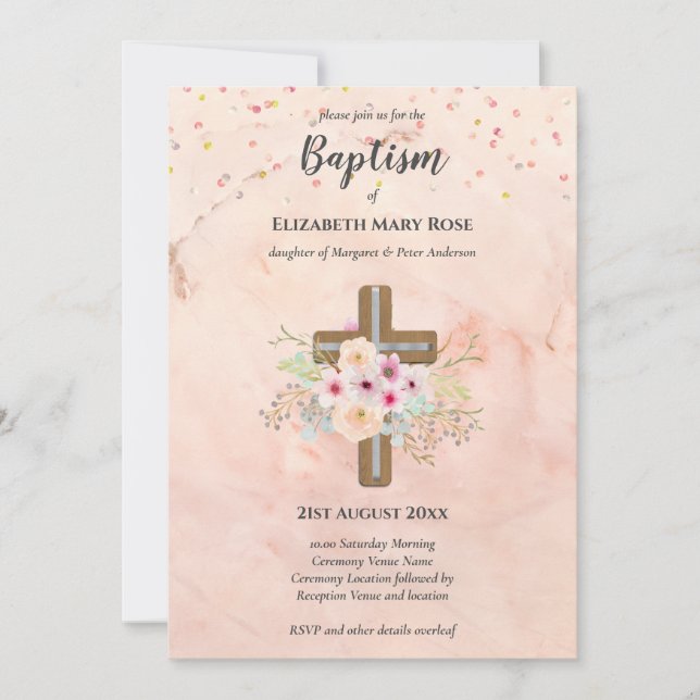 Modern BAPTISM Christening Bautizo INVITE FLORAL (Front)