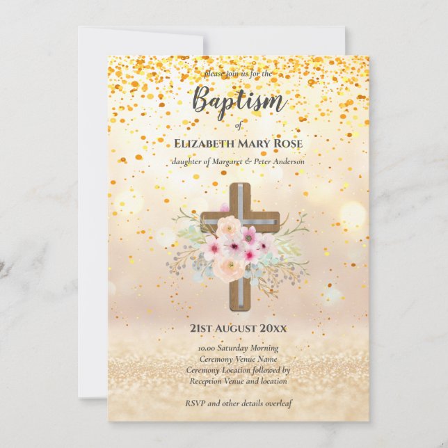 Modern BAPTISM Christening Bautizo INVITE FLORAL (Front)