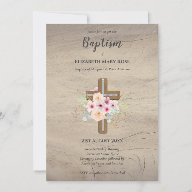 Modern BAPTISM Christening Bautizo INVITE FLORAL (Front)
