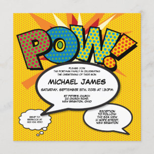 Modern Baptism Christening Fun Comic Book Photo Invitation